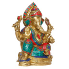 ARTVARKO Brass Mangalkari Ganesha Ganesh Murti Sitting in Blessing Ganpati Metal Statue for Home Office Living Room Entrance Decor Diwali 12 Inches