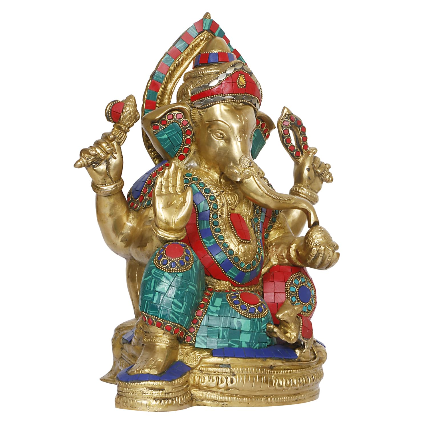 ARTVARKO Brass Mangalkari Ganesha Ganesh Murti Sitting in Blessing Ganpati Metal Statue for Home Office Living Room Entrance Decor Diwali 12 Inches