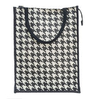 JUTEKA White Houndstooth Printed Jute Lunch Bag, Grocery Tote, Hand Bag, Picnic Bag for Men, Women, Girls, Kids with Zip