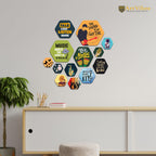 Artvibes Music Quotes Hexagon Shape MDF Wooden Wall Decor Items for Living Room | Cafe | Quotes Decor Item | Wall Accent | Modern Artwork | Aesthetic Wall Hanging | Gift Items (WPS_229N), Set of 13