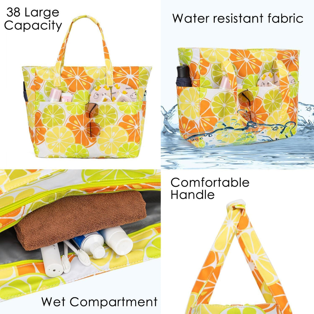 hirTa Gab Tote Bag with Makeup Pouch for Teacher Women Office Girls Work Multipurpose Hanbag Mostly Used for Travel Grocery Beach Hobo Waterproof Sandproof Lightweight Pool Bag (Lemon Yellow)