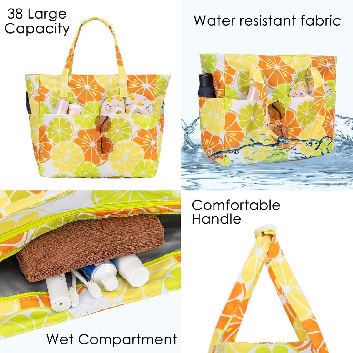 hirTa Gab Tote Bag with Makeup Pouch for Teacher Women Office Girls Work Multipurpose Hanbag Mostly Used for Travel Grocery Beach Hobo Waterproof Sandproof Lightweight Pool Bag (Lemon Yellow)