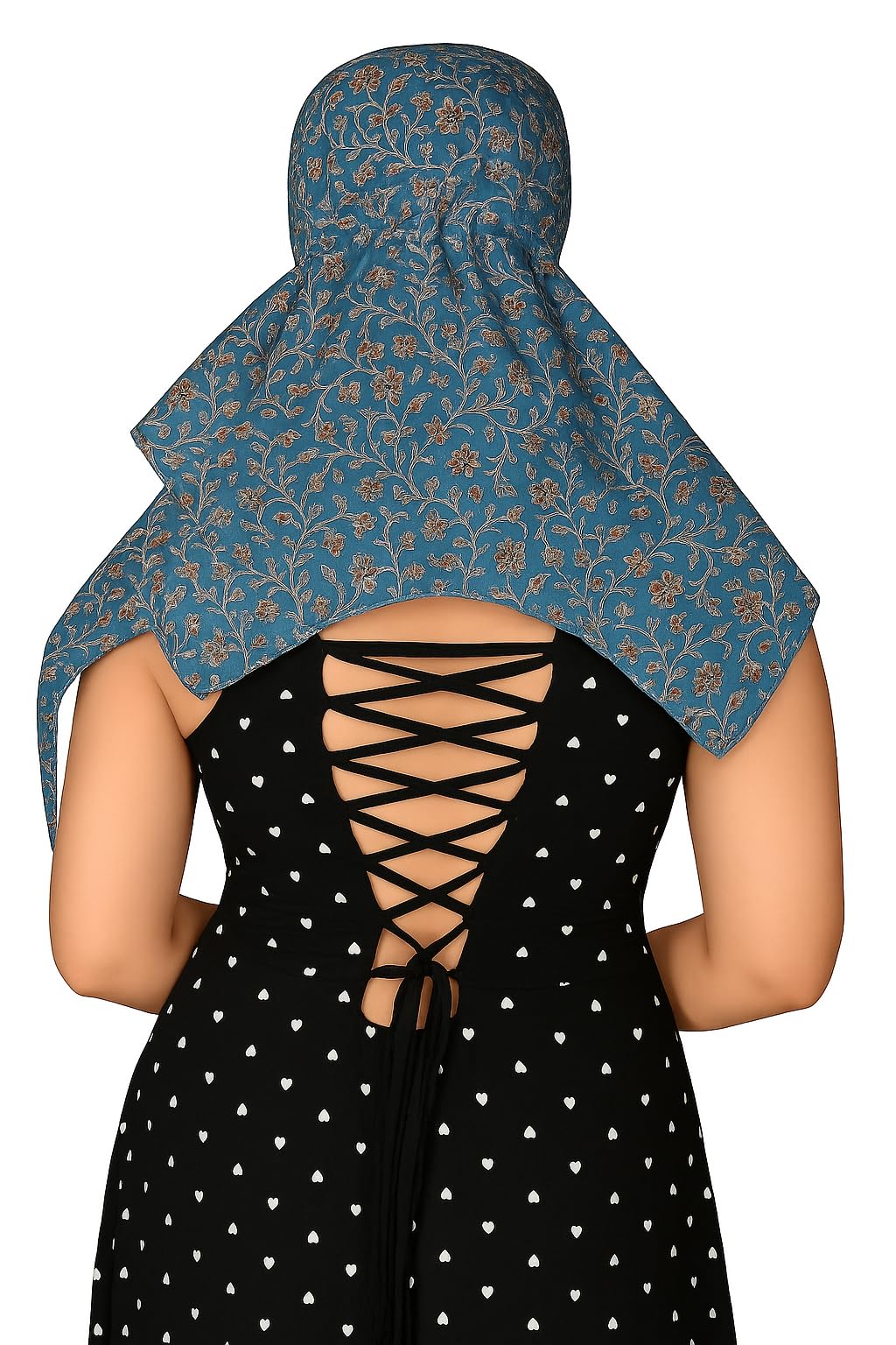 DEEPNYRA - LIVING STYLE Scarf Face Full Covering With Mask Head Hair Wrap Sun Protection For Women Cotton Printed Square All Season Wear (BLUE BAIL)