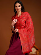 Pashmoda Women Aabroo Kashmiri Jamawar Woven Shawl, Kaani Jacquard Shawls, Stoles, Wraps, Luxury Pashmina Evening Wrap (Size: 40X80 Inches, Red Color) SECS58