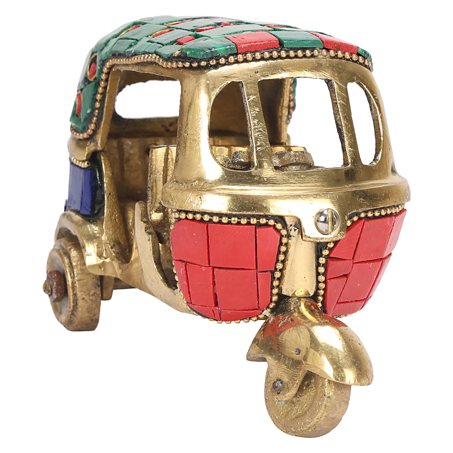 SVARUP Brass Work Vintage Style Brass Auto Rickshaw Miniature, Decor Showpiece (12.5x6.5x8 cm, Multicolored)