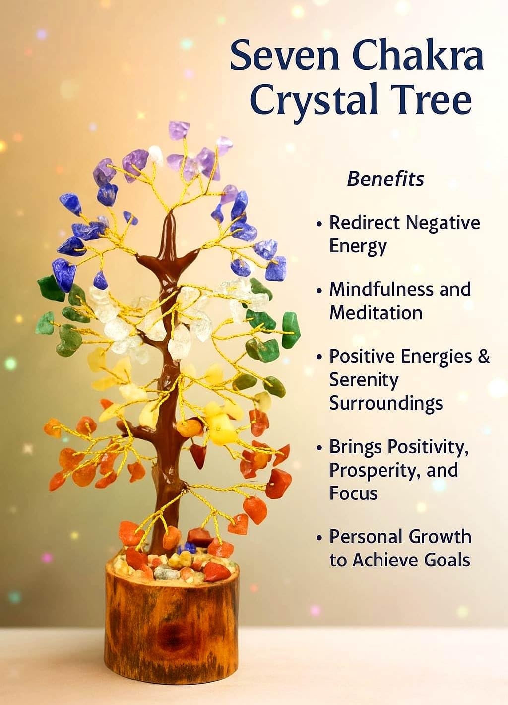 Seven Chakra Crystal Tree of Life for Positive Energy - Feng Shui Decor | Gemstone Bonsai Money Magnet Tree for Home Decor, Good Luck & Meditation | Crystal Gift for Office Desk, Spiritual Decor Items