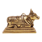 Artavrko Brass Nandi Shiv Parvati Vehicle Bull Carving on Shivling & Trishul Statue Brass Idol Showpiece Home Décor Office Puja Temple(LxBxH 14x6x9 cm)