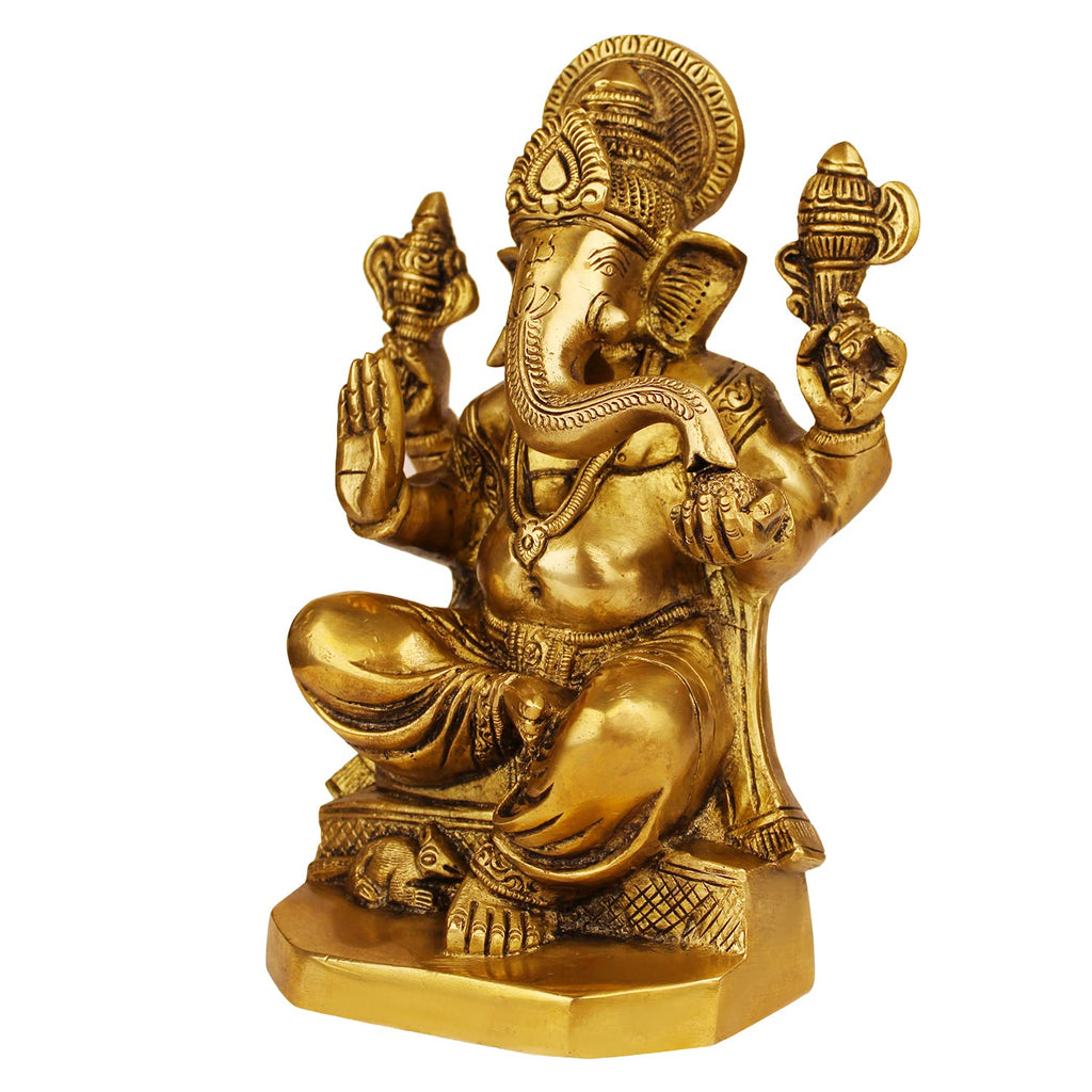 ARTVARKO Brass Lord Ganesha Idol Ganesh Sculpture murti God Ganesha Murti Statue Handmade Ganpati Temple Diwali Puja Home Decor Gift 8 Inches