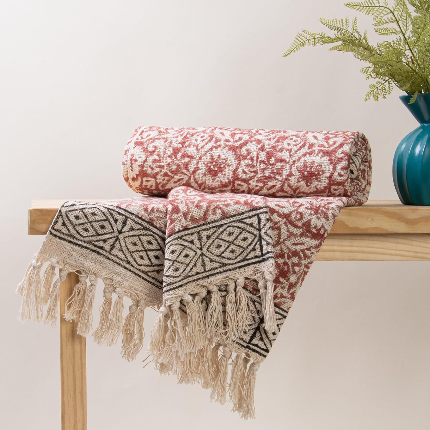 DMAASA 100% Cotton Throw Blanket 50x70 in – Soft, Lightweight & Breathable Sofa Throw with Tassels – Decorative Boho Farmhouse Couch Blanket for Bed, Living Room & All-Season Cozy Comfort Kafalo