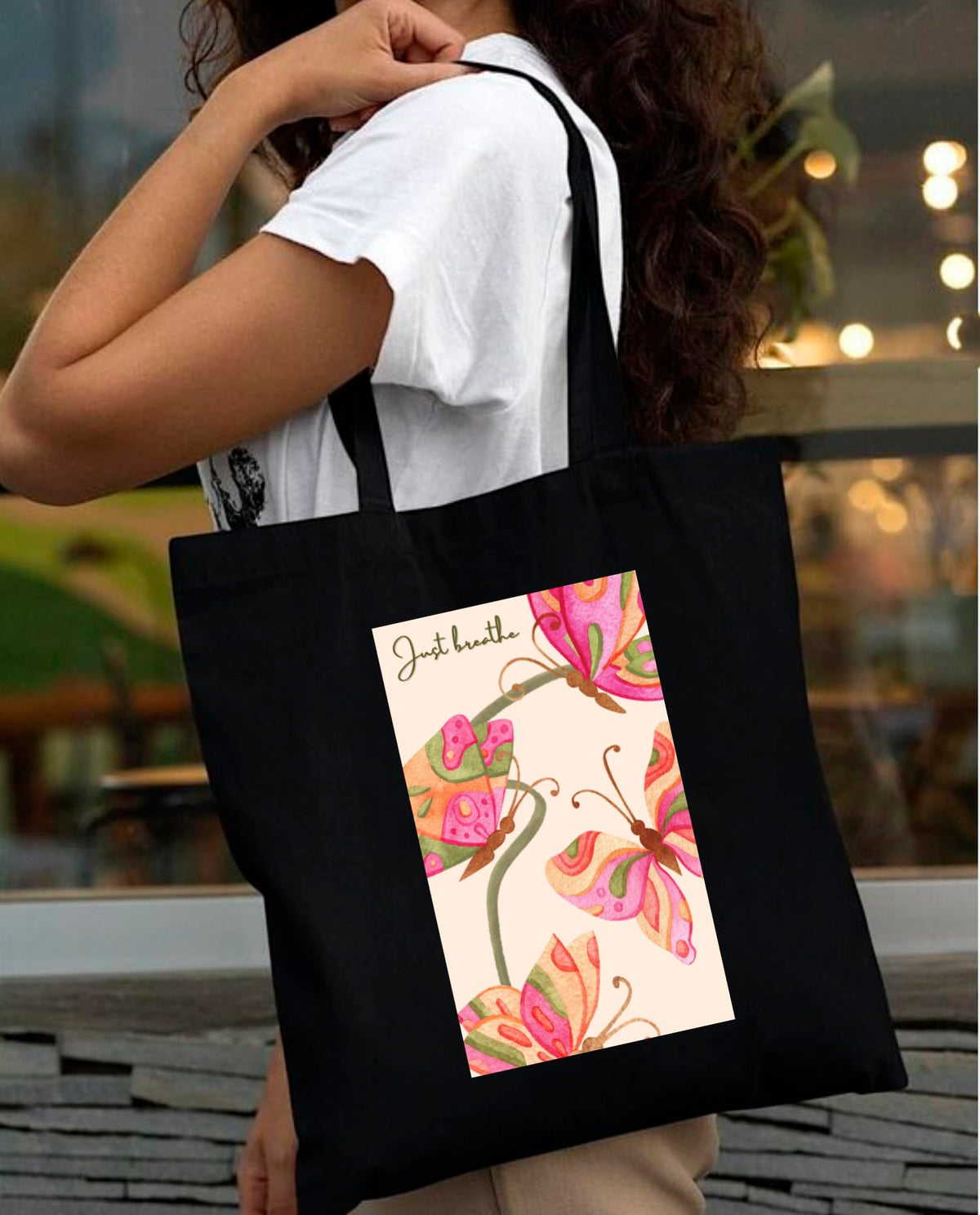 Peach Blossom Reusable Zipper With Pouch Tote Bags, 100% Cotton Shopping/Grocery Bag, Multi-Purpose Bag 5kgs Capacity, 2 Pack (BlkLineFlow_Blacjustbreath)
