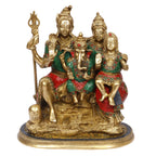 Artvarko Lord Shiva Parvati, Ganesha and Kartikeya Murti Brass Inlay Stone Work Shiv Parivar Family Sitting Idol for Shivratri/Mahashivratri Diwali Temple Puja Gifts 12 Inches