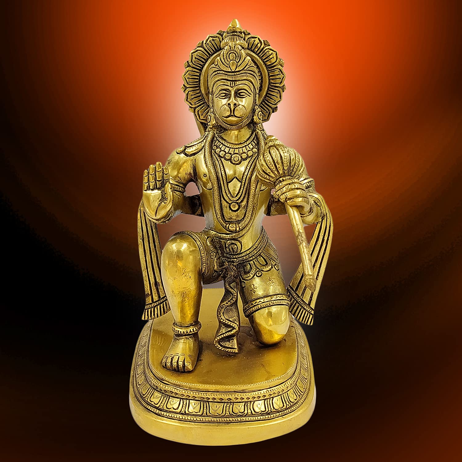 ARTVARKO Brass Lord Hanuman Statue Bajrang Bali Temple Murti Showpiece Pooja Gift Item (LxBxH 6x8x11 Inches)
