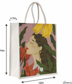 Sangra Canvas Reusable Bags for School, College, Lunch Bag for Office for Men and Women, Grocery Shopping Bag, Multi-Purpose Bag, Sturdy Handle With Zipper Lock (Pack of Two) (Lady)