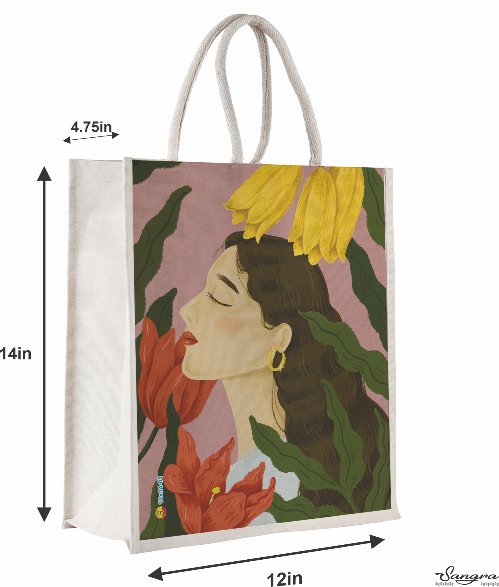 Sangra Canvas Reusable Bags for School, College, Lunch Bag for Office for Men and Women, Grocery Shopping Bag, Multi-Purpose Bag, Sturdy Handle With Zipper Lock (Pack of Two) (Lady)