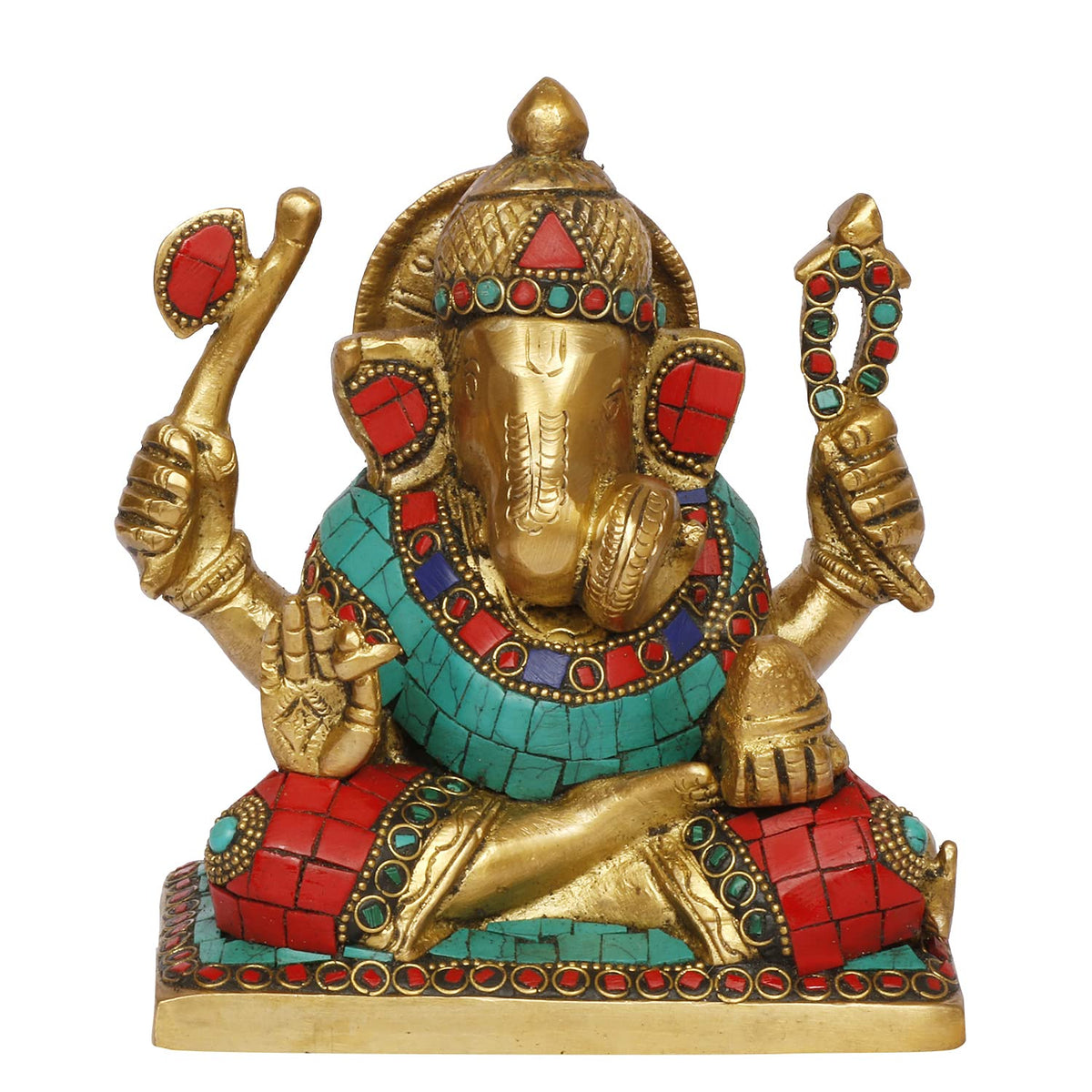 Svarup Brass Ganesha Idol for Home Decoration Ganpati Statue Murti for Gift Height 6 Inch Weight 1.9 Kg Color Multicolor