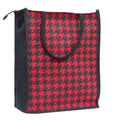 JUTEKA Red Houndstooth Printed Jute Bag for Lunch, Grocery, Tote, Hand, Picnic - for Men, Women, Girls, Kids with Zip