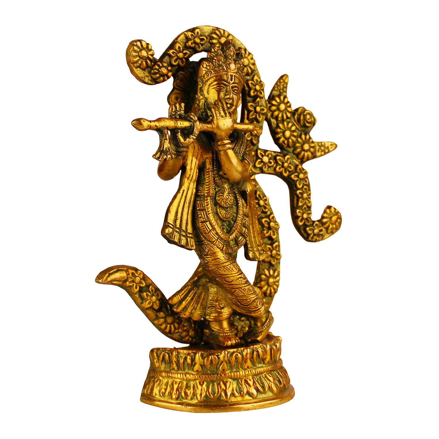 ARTVARKO Brass Lord Om Krishna Playing Flute Idol Murti Statue for Home Temple Decor Entrance Gallery Gift 8-inches