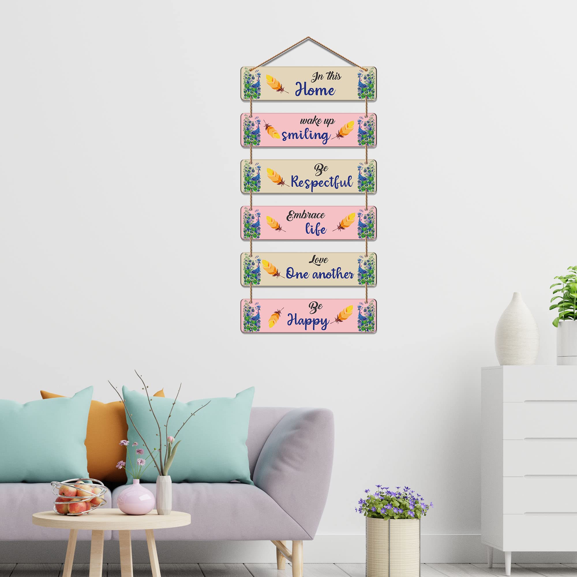 Artvibes In This Home Wake Up Smiling MDF Wooden Wall Art for Home Decor | Quotes Decor Item | Home Quotes Wall Hanging | Modern Decor Items | Wall Poster | Artworks Hangings | Unique Gift (WH_3261N)