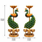 Pranjals House Peacock Tealight Candle Holder, 12 inch, Set of 2