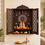 The Castle Decor Wooden Mandir for Home, Premium MDF Home Temple with Double Doors for Pooja Room, Wall Hanging & Tabletop Temple, Matte Finish, 16.5 x 24.5 x 10.5 Inch (Design 6)