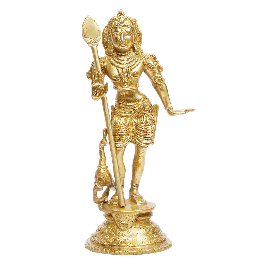 ARTVARKO Brass Lord Murugan Kartikeya Murugana Kumaraswamy Karthikeya Standing Idol Swaminatha Skanda Murti Swami Ji Kartik Statue Subramanya 10 Inch