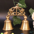 Artvarko Brass Double Handheld with Nandi Sitting on Top Showpiece Twin Hand Bell Ghanti for Pooja, Decoration Home Temple,(7.5x3x6.5 Inch)