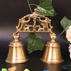 Artvarko Brass Double Handheld with Nandi Sitting on Top Showpiece Twin Hand Bell Ghanti for Pooja, Decoration Home Temple,(7.5x3x6.5 Inch)