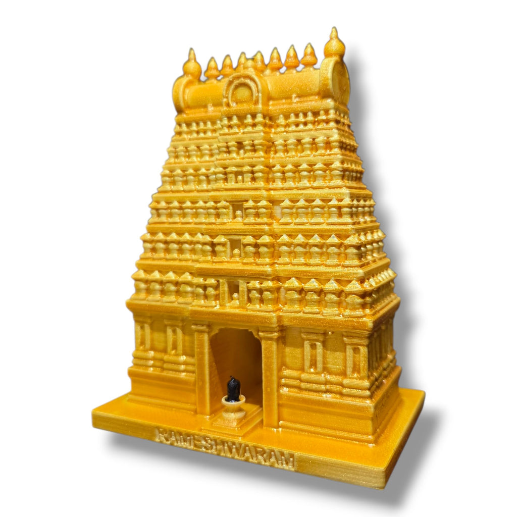 DevaDarshan Rameshwaram Temple Miniature Statue – Shiva Lingam Model, Ramanathaswamy Mandir Idol, Sacred South Indian Temple Decor for Home/Office, Puja Gift, Spiritual Souvenir