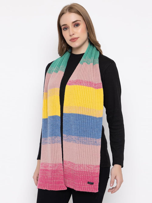513 Women's Acrylic Woolen Color Block Casual Warm Winter Wear Muffler Scarf Stole