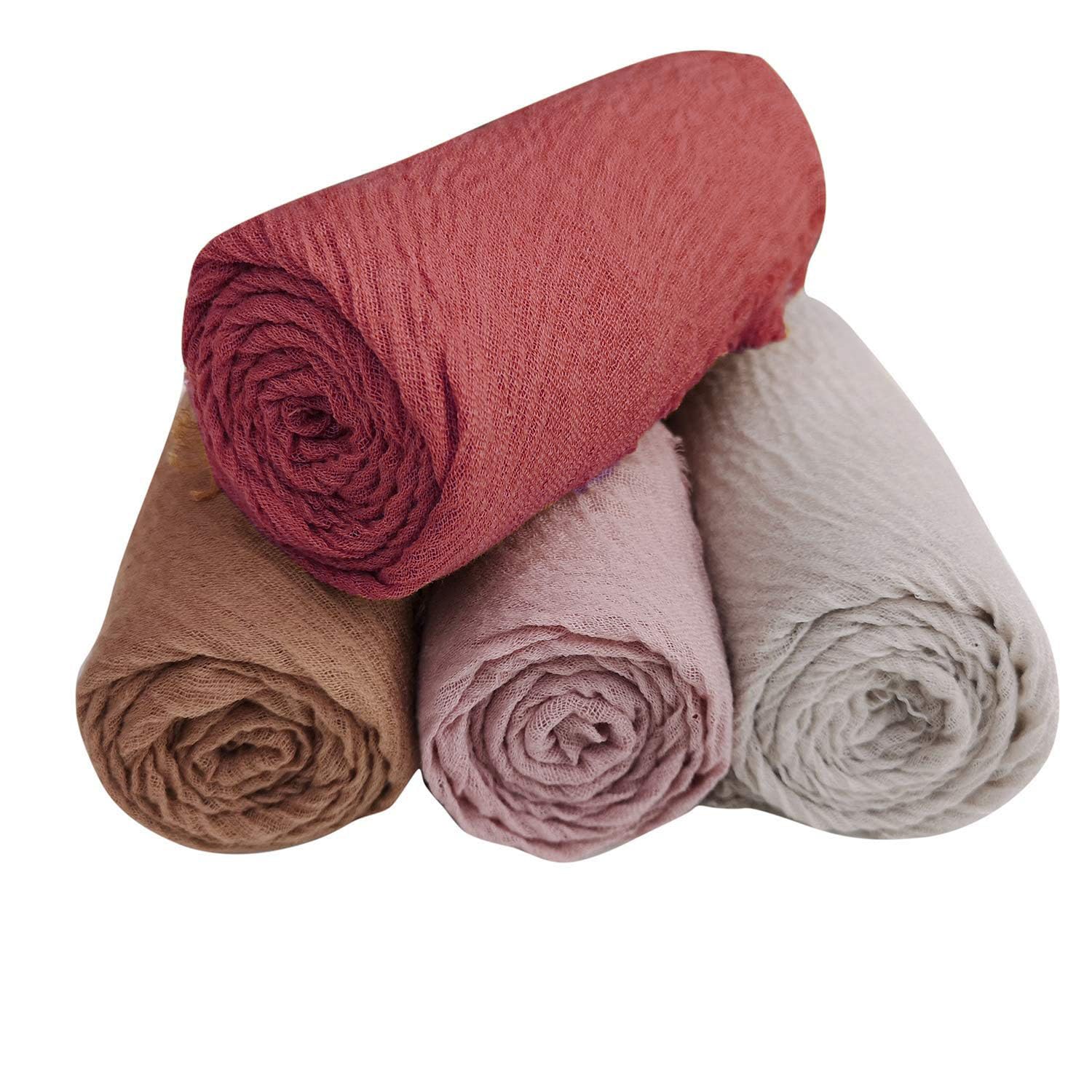 ICW Female's Premium Wrinkle Ironless Crinkled Cotton Hemp Summer Scarf Stoles Shawl Head Scarves For Girls (Pack Of 4 A),Multicolor