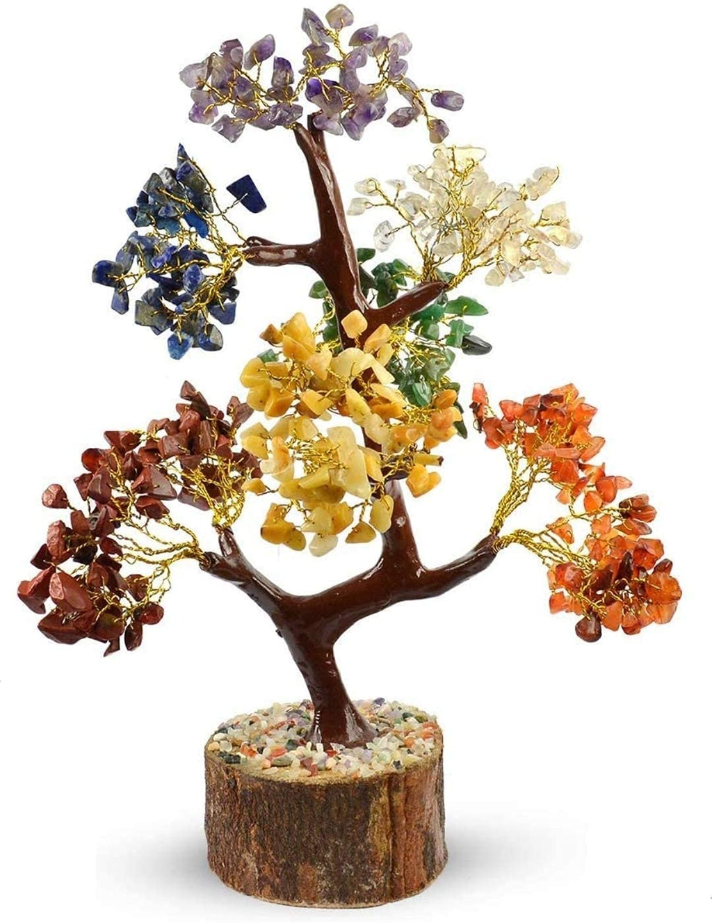 Swasstik Crystal Products Natural 500 Petals Vastu Crystal Tree, Golden Wire, 10-12 Inches for Positive Energy, Prosperity, Peace, Good Luck, Abundance. (7 Cahkara, 500 Beads)