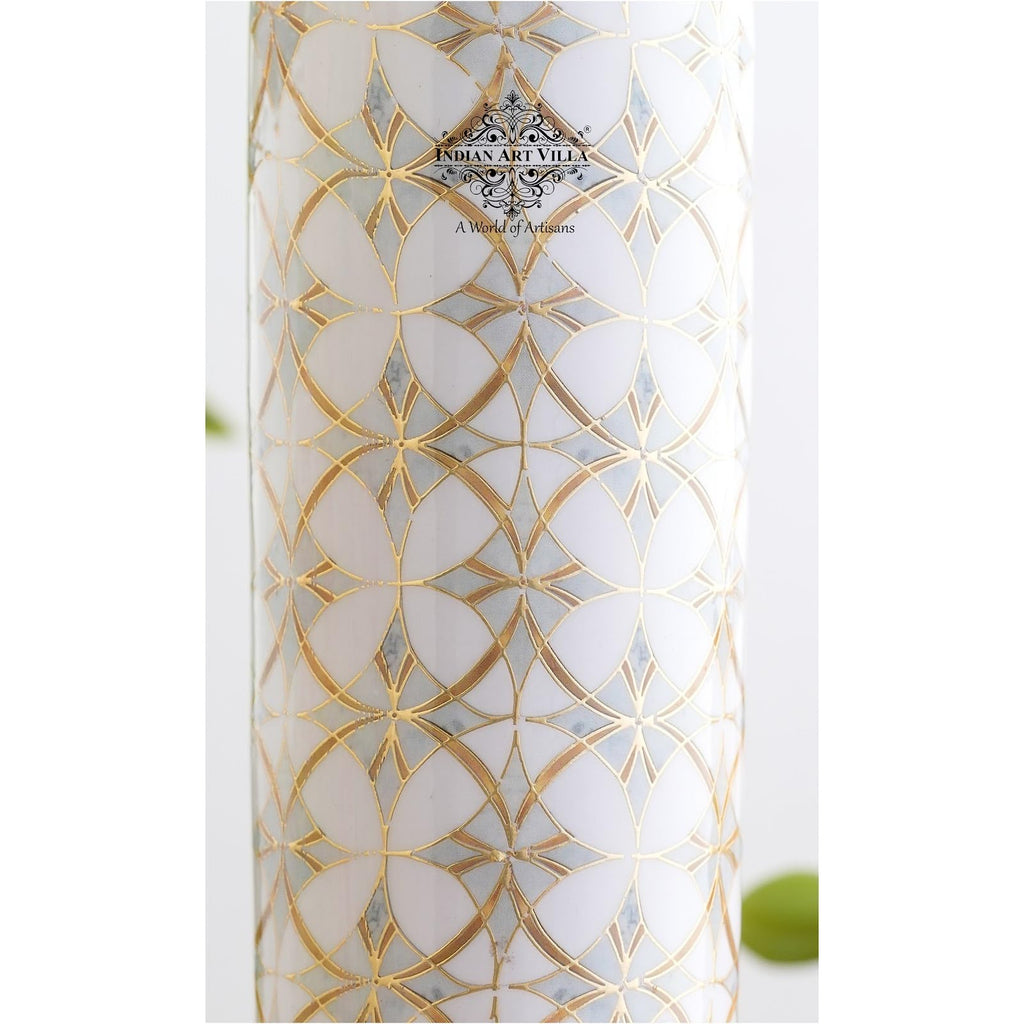INDIAN ART VILLA Copper Gold Block Print Copper Bottle, Copper Drinkware, Volume- 900 ML (Pack of 1)