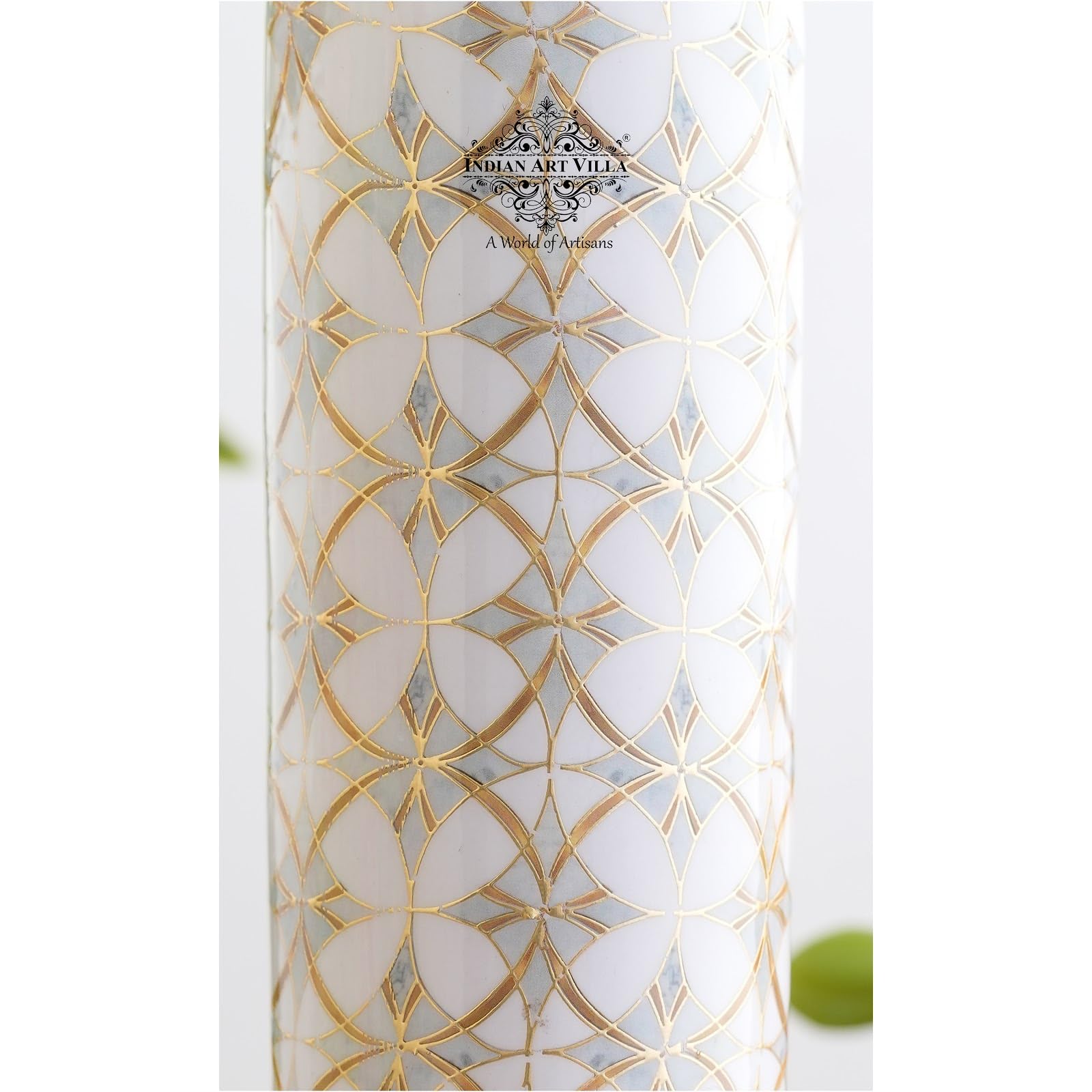 INDIAN ART VILLA Copper Gold Block Print Copper Bottle, Copper Drinkware, Volume- 900 ML (Pack of 1)