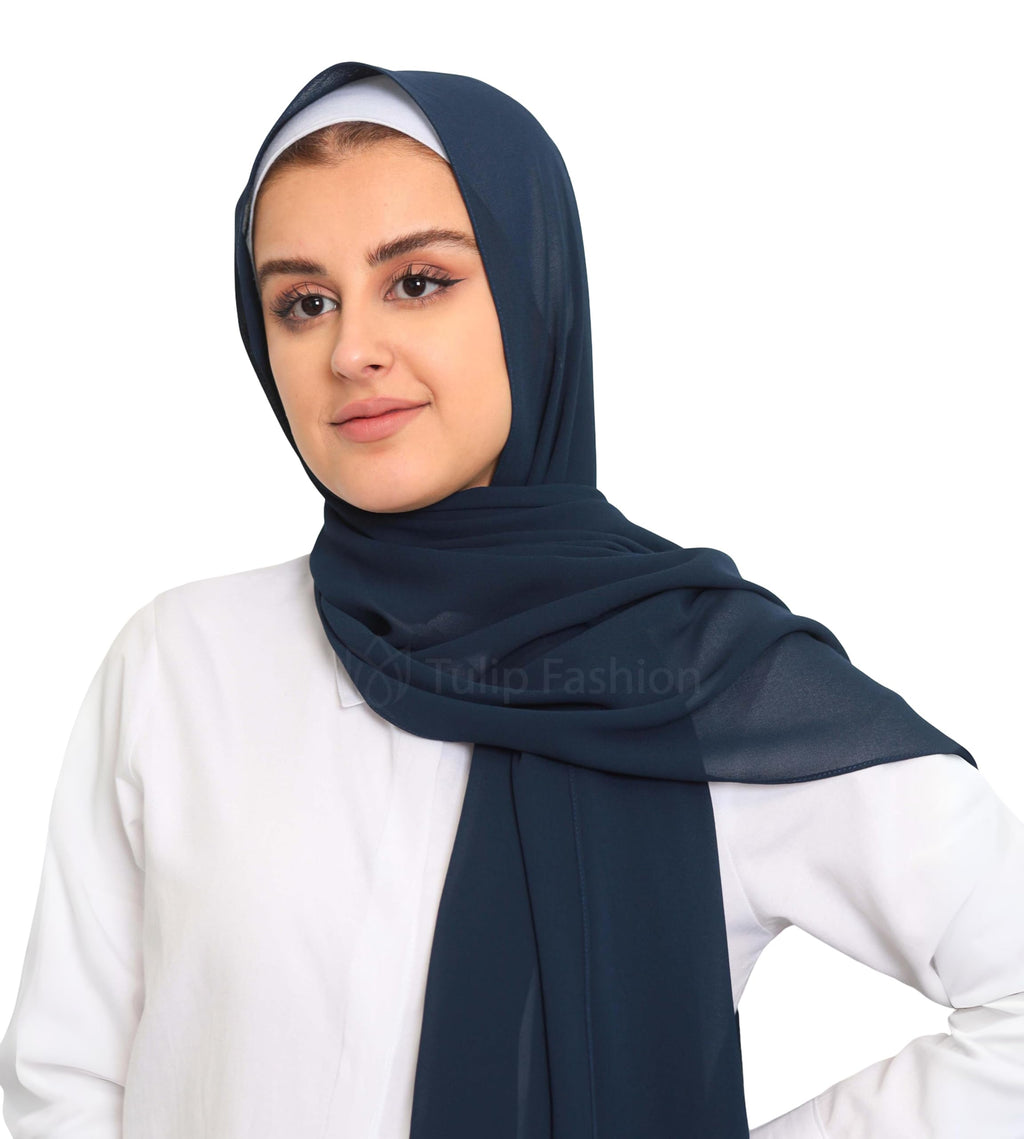 Masrat Collection Poly Georgette Scarf Women Girls Wrap Large Size Hijab Dupatta (without inner cap) (Navy Blue)