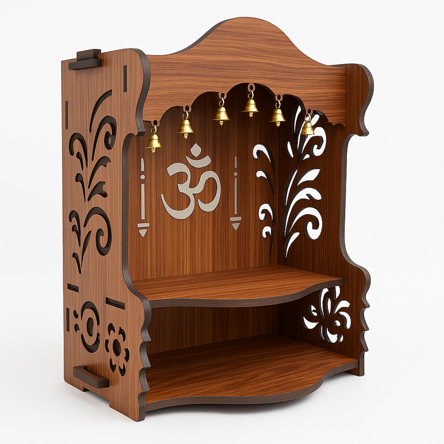 HOMEWEY DECOR Wooden Home Temple Handcrafted Support Heavy Idols Luxurious Finish Pooja Mandir for Home and Office Wall Mount for Room (Design7)