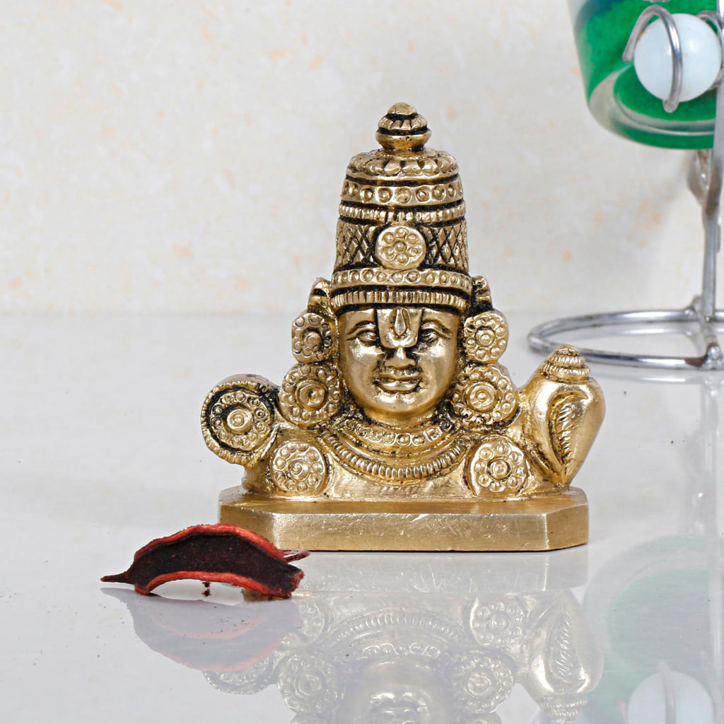ARTVARKO™ Brass Lord Tirupati Balaji Sri Venkateswara Balaji Face with Shankh Chakra Namah Idol Showpiece Home Décor(Small 7x4x7 cm)