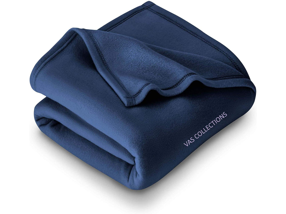 VAS COLLECTIONS - 300 TC All Season Solid/Plain Lightweight Polar Fleece Double Bed Blanket (230 x 230 cm, Blue) Kafalo