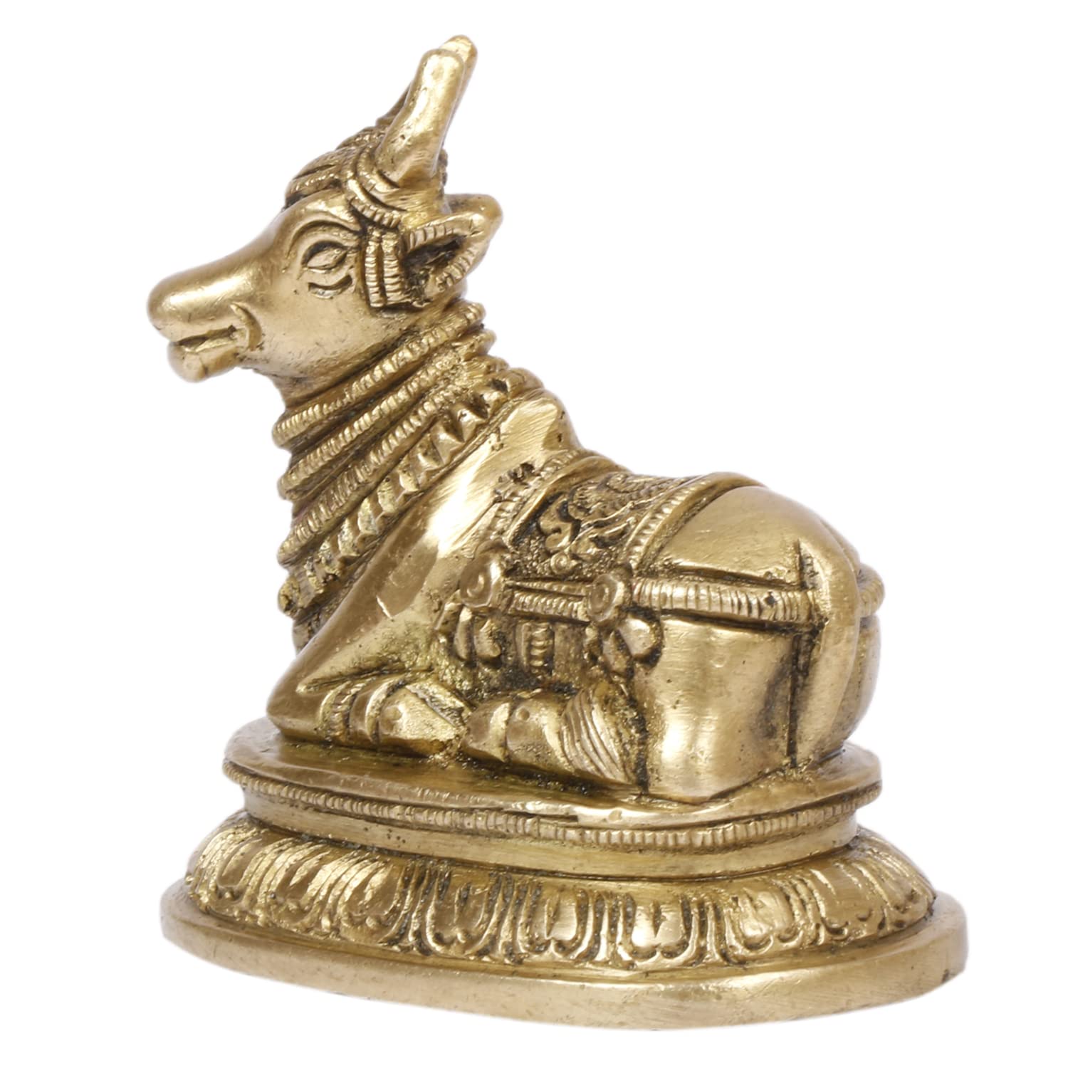 SVARUP Brass Nandi Shiv Ji Parvati Vehicle Bull Statue Idol Shiva Devotee Puja and Decor 3.5 Inch
