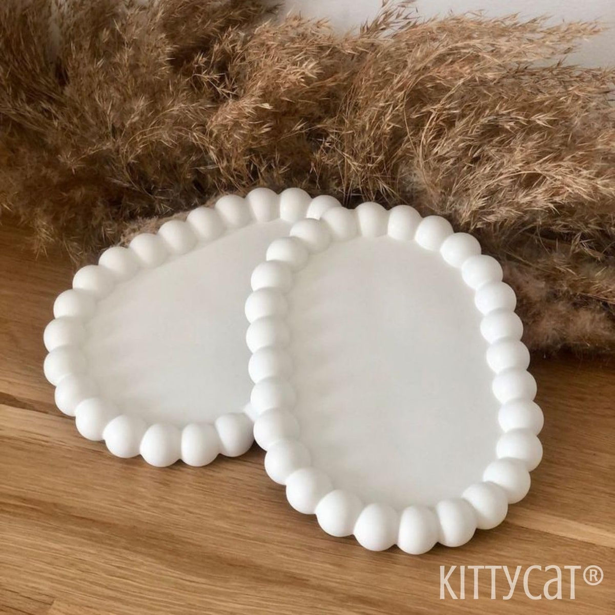 Kitty Cat® Concrete Jewelry Tray Trinket Dish – White Oval Decorative Bubble Tray for Women, Vanity Key & Perfume Holder, Aesthetic Jewelry Candle Organiser for Display & Home Decor (Oval)