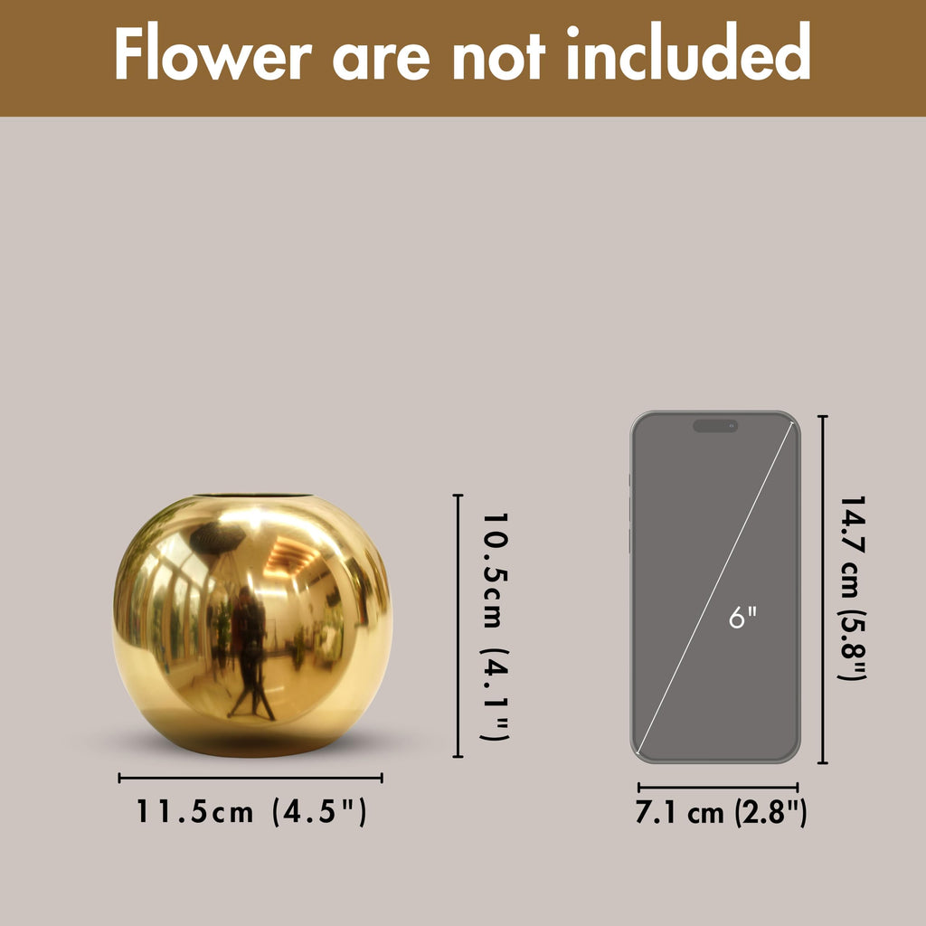 BEHOMA Metal Ball Round Metal Vase for Home Decor, Gold