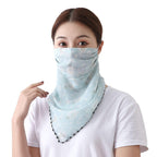 Youstylo Face Scarf Mask for Women Sun Protection Outdoor Riding Protective Chiffon Floral Print Lightweight Scarves Masks (1101A, Light Blue)
