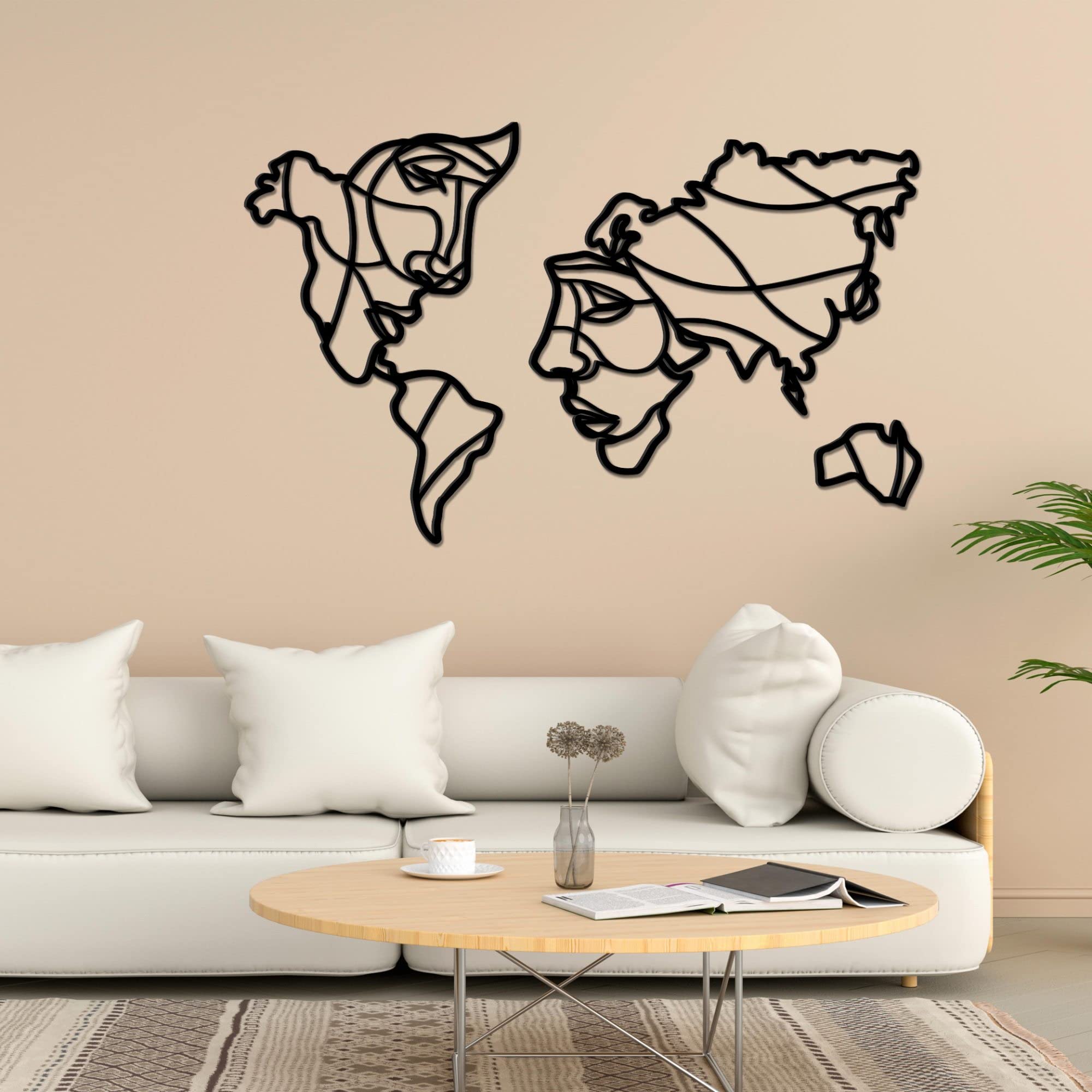 VIBECRAFTS Faces of World Map MDF Wooden Wall Hanger for Home Decor|Office|Gift (WHVC1Pcs1_50023)