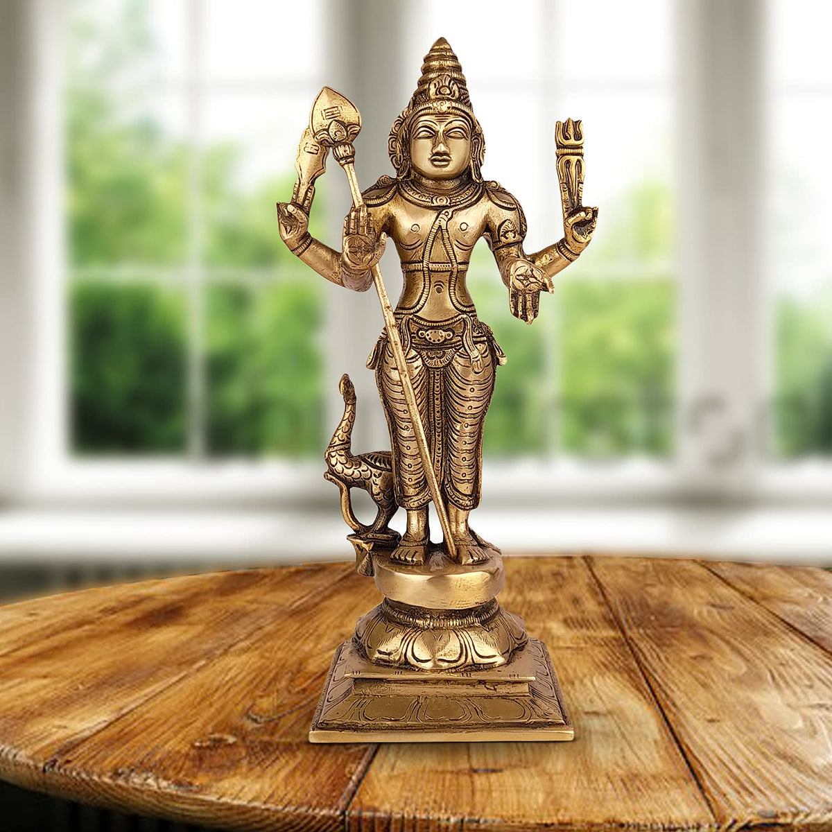 ARTVARKO Brass Lord Murugan Kartikeya Murugana Kumaraswamy Karthikeya Standing Idol Swaminatha Skanda Murti Swami Ji Brass murti 12 Inch