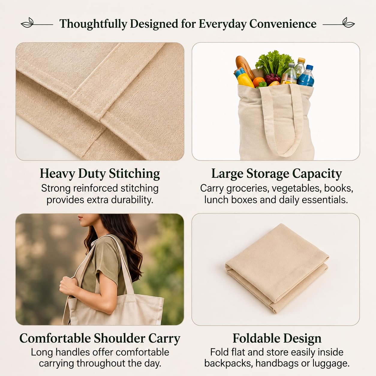 HOMIGLY Plain Cotton Canvas Tote Bag | Reusable Eco-Friendly Shopping Bag with Long Handles | Washable, Durable | Multipurpose Grocery, Office, College, Beach & Daily Use Carry Bags (12 Pcs, 12x14 In)