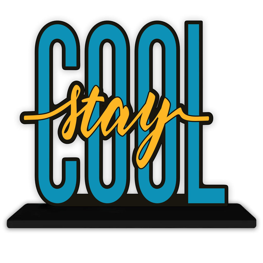 Artvibes Wooden Idols and Figurine Stay Cool Quotes Table Decoration for Office Desk | Home Decor Items | Living Room | Modern Art Wood Showpiece Gift Items (SP_1149), Inspirational