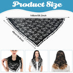 PALAY Triangle Lace Veil for Church, Black Mantilla Scarf Rose Tassel
