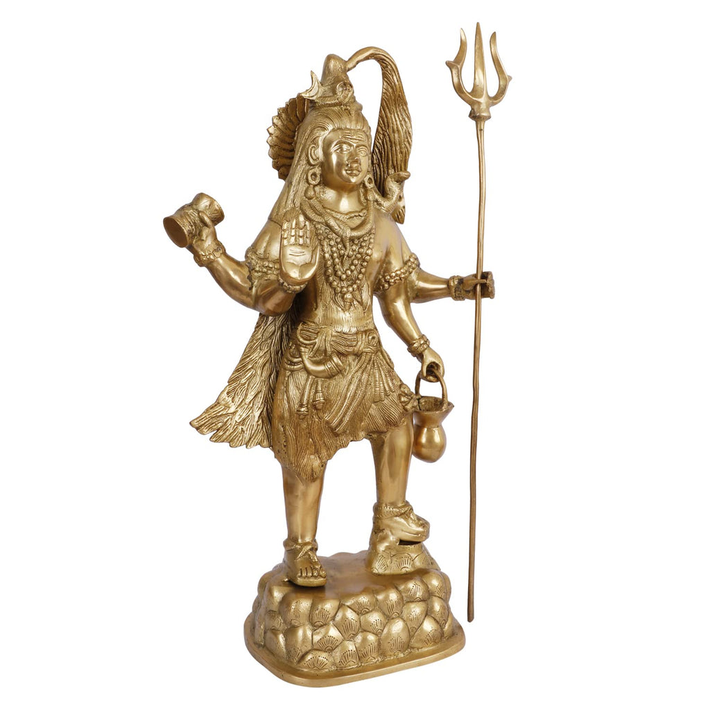 ARTVARKO™ Brass Shiva Statue Big Size God Statue Bhagwan Standing Shiv Idol Sculpture Murti for Home Decor Temple Showpiece Height 23 Inch