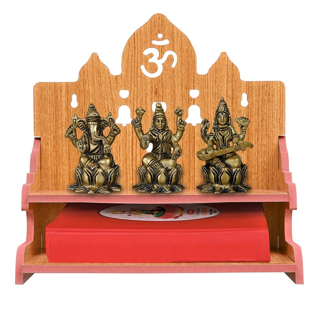 Lakhaji Beautiful MDF Wooden Temple,Home Temple, Wooden Temple with Bell Design Shape for Pooja - Handcrafted and Laminated (11 X 10.5 X 11 Inch)