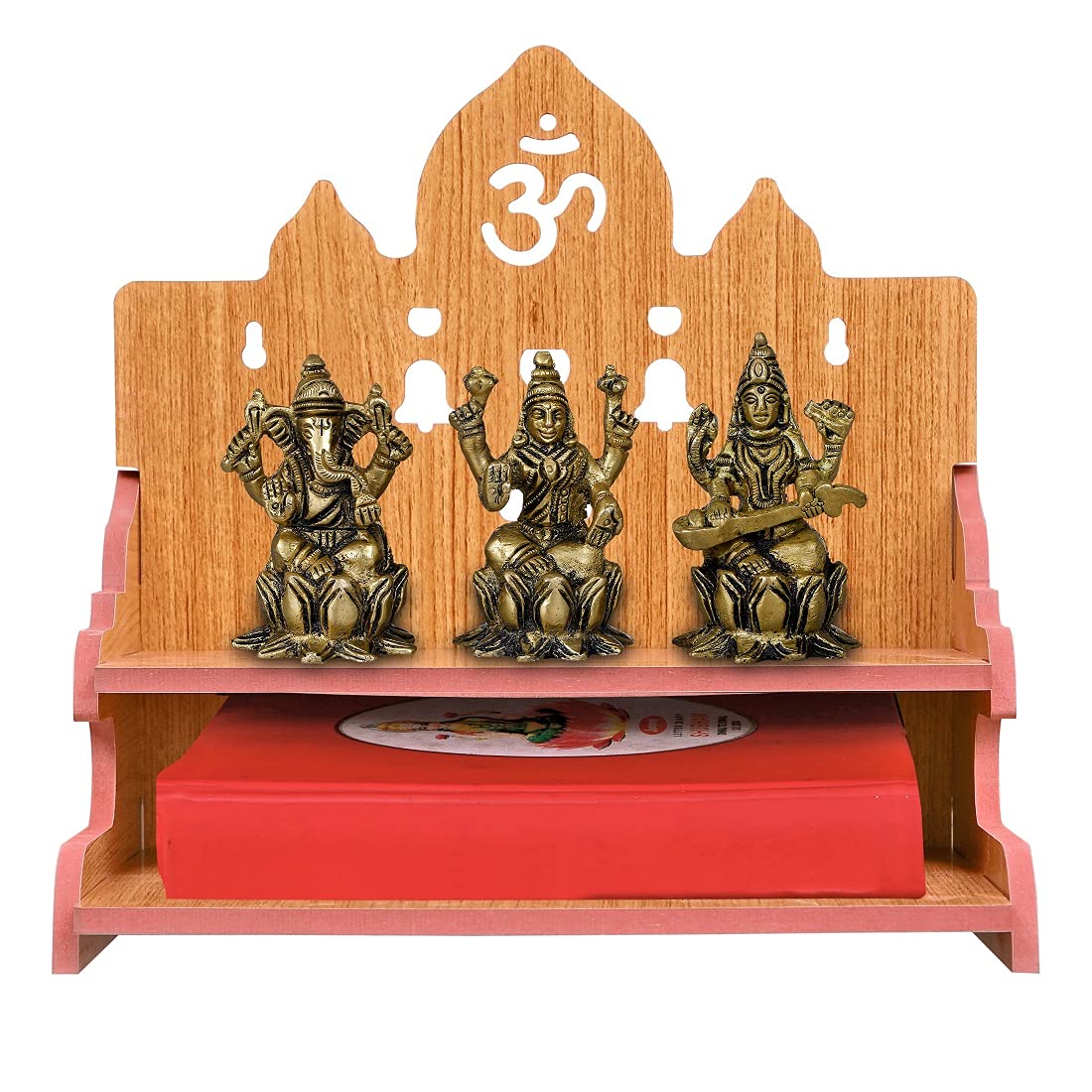 Lakhaji Beautiful MDF Wooden Temple,Home Temple, Wooden Temple with Bell Design Shape for Pooja - Handcrafted and Laminated (11 X 10.5 X 11 Inch)