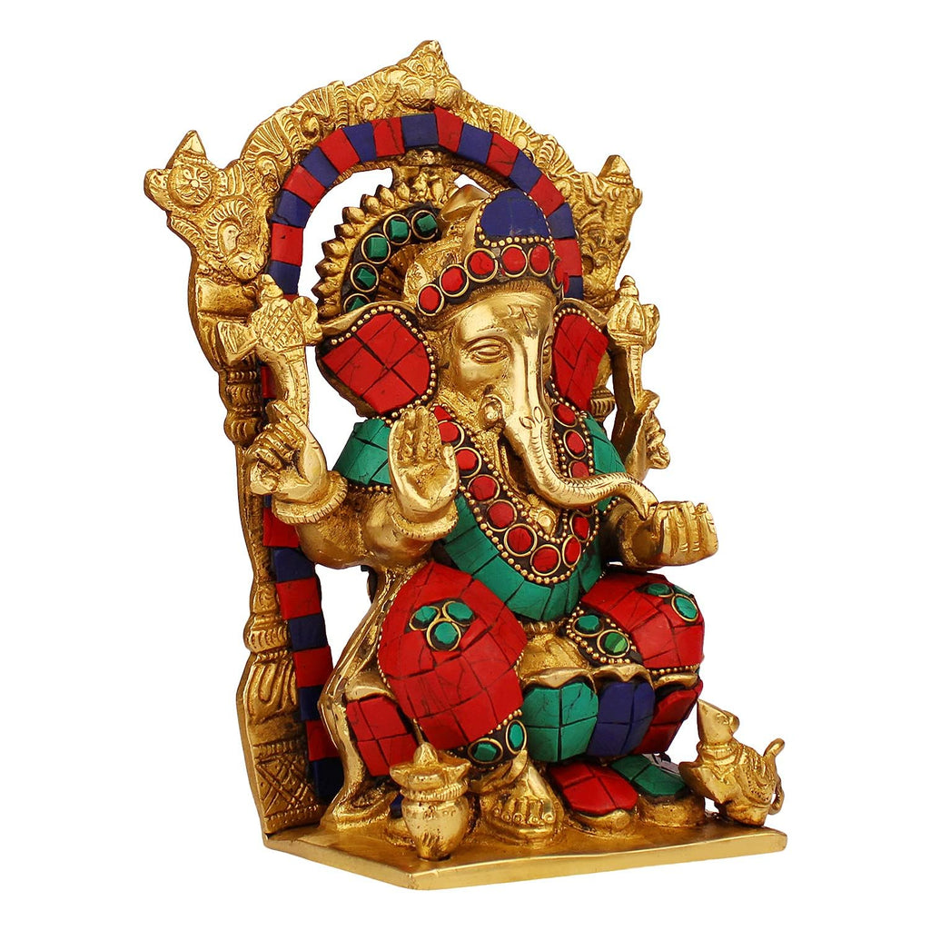 SVARUP Brass Sitting Ganesha Idol in Multicolor Height 5.5 Inch Weight 2.2 Kg